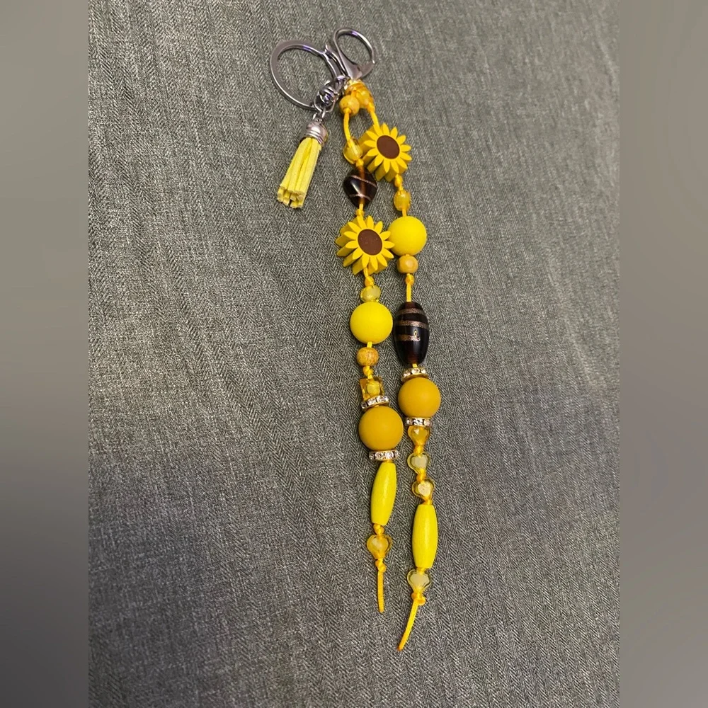 Yellow Sunflower Bead Keychain Charm - Women's Accessories